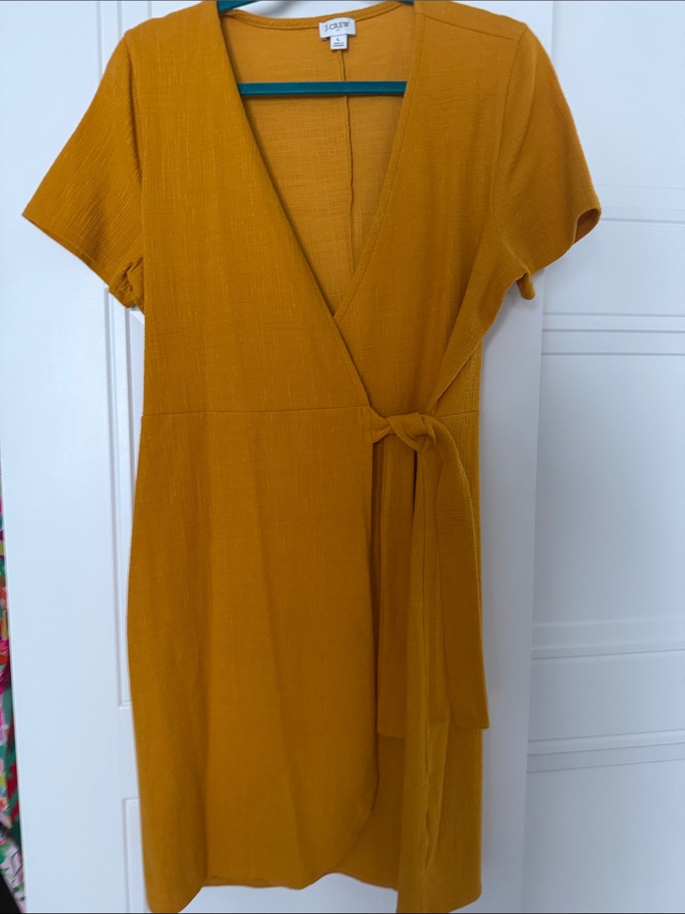 EUC J. Crew Mustard Wrap-Style Short Sleeve Dress
